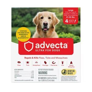 Advecta Ultra For Dogs Flea & Tick Treatment 4 Doses For 21-55 Lbs Dogs 4-Month